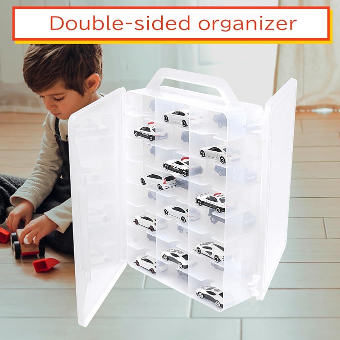 YYDS 48-Car Storage Case with Handle, Double-Sided Organizer for Toy Cars, Matchbox Cars, 1:64 Scale, Hot Wheels Compatible, CASE ONLY