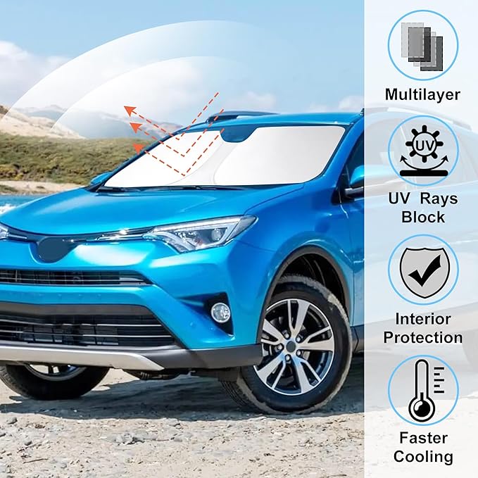 Windshield Sun Shade Custom Fit 2013 2014 2015 2016 2017 2018 Toyota RAV4 Accessories Front Window Sun Blocker Sunshade Protect Car from Sun Rays & Heat Damage