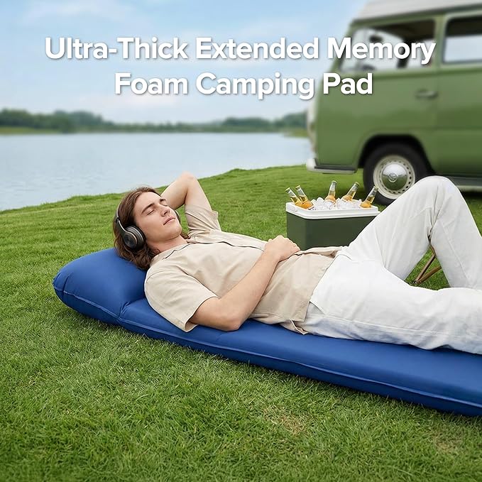 Self-Inflating Sleeping Pad for Camping, 3" Ultra-Thick Outdoor Camping Mat with Pillow & 9.5 R-Value, Insulated All-Season Foam Camping Mattress for Camping Travel Tent Car