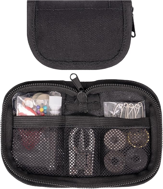 Military Sewing Kit, Marine Corps Deluxe Survival Sew Kit for Men or Women, Mini Repair Sewing Tools with Zipper in Durable Nylon Case, Portable for on The Field Use, Army Button Sewing Kit (Black)