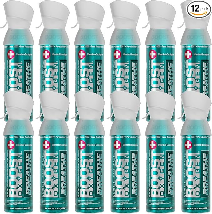 Boost Oxygen Medium BREATHE Menthol-Eucalyptus Aroma 5 Liter Canister | All-Natural Resiratory Support for Aerobic Recovery, Altitude, Performance and Health (12 Pack)