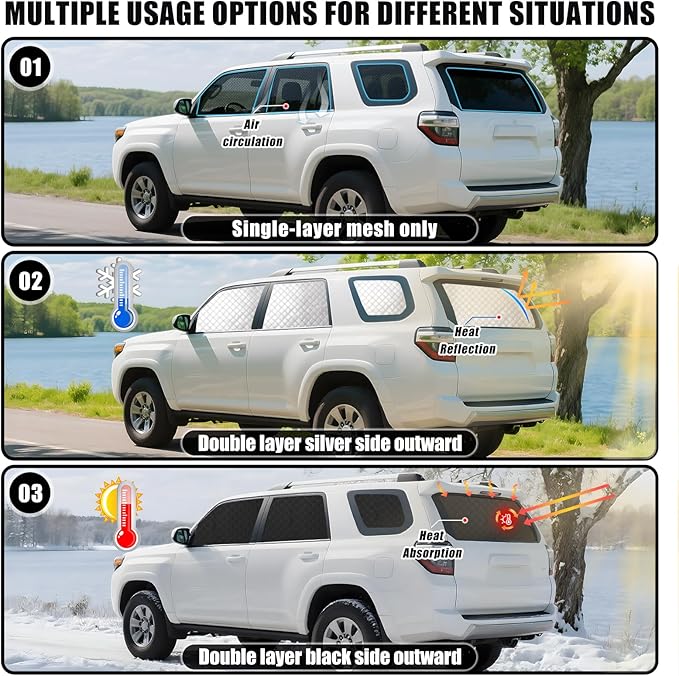 ZATOTOO Car Window Shades for Toyota 4Runner 2017-2024 Sun Shade for Side Window & Rear Windshield Double Layer for Privacy Protection UV Heat Insulation for Camping Nap Parking(No Front Windshield)