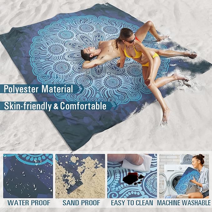 Famstar Beach Blanket Sandproof Waterproof 78''81'' 1-5 Adults Oversized, Compact Lightweight Durable 210T Polyester Beach Mat for Travel Camping Hiking Picnic