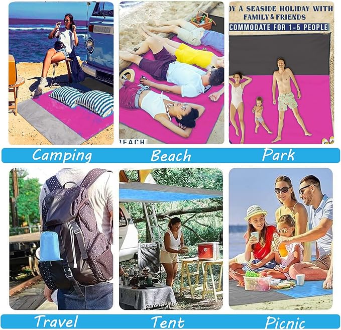 Beach Blanket Sandproof Waterproof, Beach Essentials Extra Large Beach Mat, 79" x 55" Oversized Durable Outdoor Picnic Mat Storage Bag for 1-4 Adults, Beach Accessories for Travel, Camping, Hiking