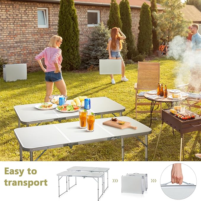 Outvita 4ft Portable Folding Picnic Table, Outdoor Waterproof 2 Level Adjustable Height Camping Table, Aluminum Lightweight Suitcase Foldable Table for Picnic BBQ Beach Dining