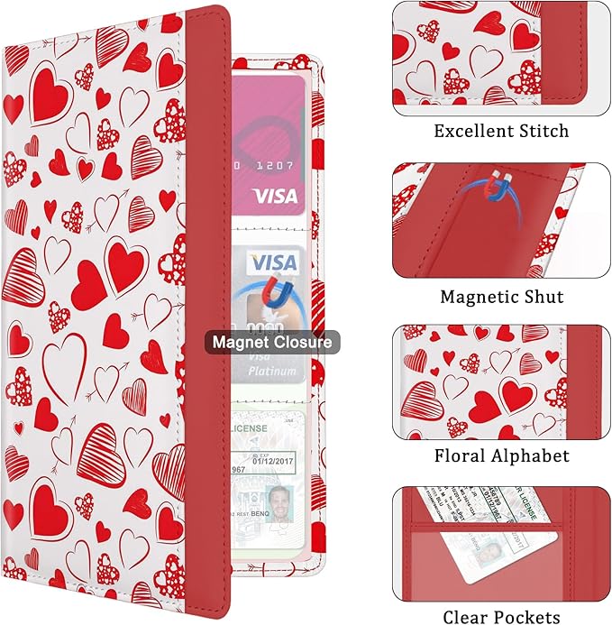 Car Registration and Insurance Holder, with Magnetic Closure for License, Cards and Documents, All Vehicle Needs and Car Accessories (Heart)