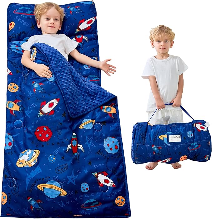 Lasoftan Toddler Nap Mat with Pillow and Blanket, Extra Large Rolled Napping Mats,Slumber Bags for Boys Girls,Kids Sleeping Bag for Daycare, Preschool Travel Camping