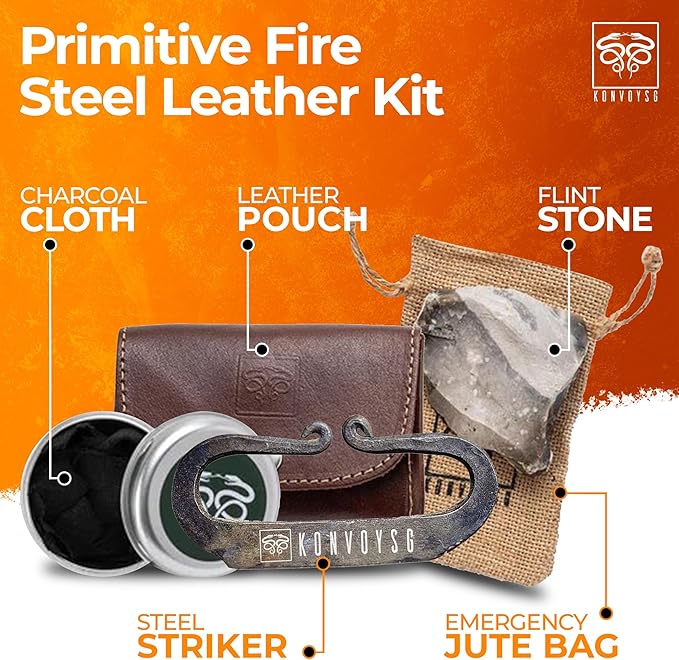 The Artisan Heritage Fire Kit – Hand-Forged Carbon Steel & English Flint in a Premium Top-Grain Leather Pouch