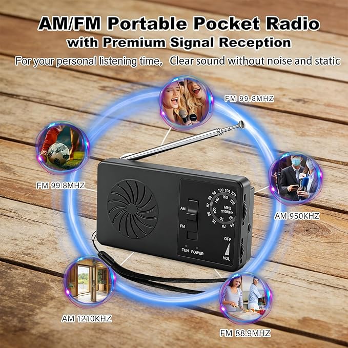Pocket Mini Radio, Portable AM FM Worldband Radio with Best Reception, 2AAA Battery Operated Transistor Radio with Earphone Jack, Loud Speaker for Indoor/Outdoor/Emergency & Gift