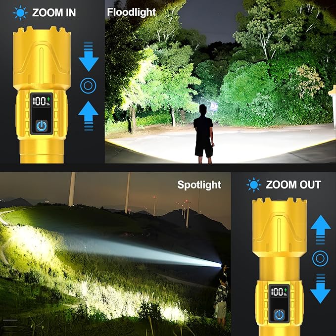 Banral Rechargeable Flashlights High Lumens - Super Bright LED Tactical Flash Light, Powerful Waterproof Handheld USB C Flashlight for Camping,Emergencies,Home,5 Modes,Zoomable (2, Gold)