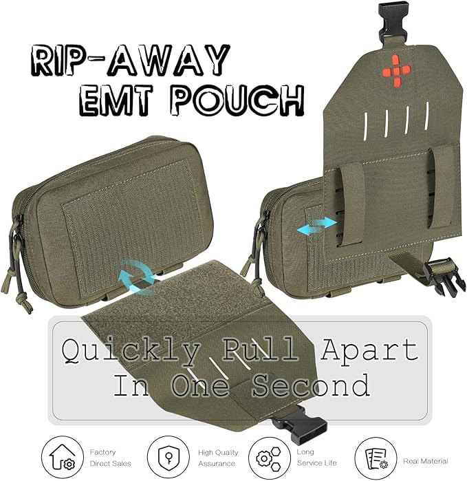 Ifak Pouch-Rapid Deployment Tactical MOLLE Trauma Kit Pouches, Quick Release Tear-Off Medical First Aid Kit Organiser with Red Immediate Identify for Emergency Surviva.