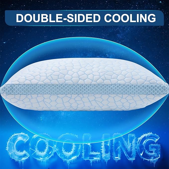 QUTOOL Enhanced Cooling Pillows for Sleeping, CertiPUR-US Shredded Memory Foam Pillows King Size Set of 1 for Hot Sleeper, Adjustable Bed Pillow for Side, Back, Stomach Sleepers Support Yet Soft, Blue