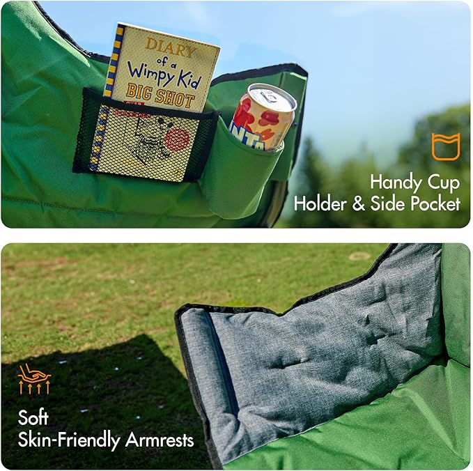 Portal 32" Oversized Camping Chair, Foldable Heavy Duty 350 lb Padded Ergonomic Seat for Big & Tall Adults, Pinch-Free Extra Wide Design Featuring Cup Holder & Carry Bag for Fishing, Lawn & Sidelines