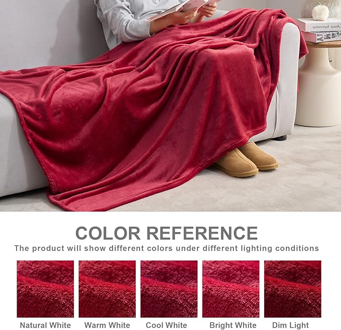 Hansleep Fleece Red Throw XL Blanket, Super Soft Flannel Fuzzy Plush Cozy Blanket for All Seasons, Red, Throw XL 50x70 Inches