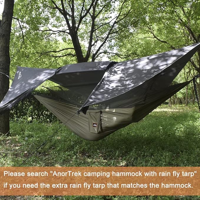 AnorTrek Camping Hammock with Mosquito Net, Double & Single Lightweight Portable Hammocks with Tree Straps, Parachute Hammock for Camping, Backpacking