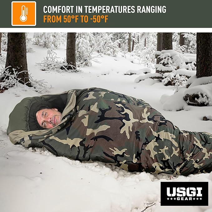 Military Sleeping Bag System Tactical Gear – 4-Part Modular Sleeping Bags Cold Weather Includes Stuff Sack, Bivy Cover, Intermediate Cold Weather and Patrol Bag – Waterproof and Lightweight