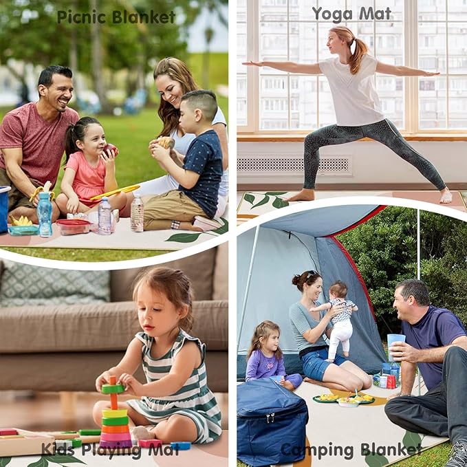 Supfitness Extra Large Picnic Blankets Waterproof Foldable (60"x 80") Boho Beach Blanket Waterproof Sandproof,3-Layer Thicking Mat Outdoor Packable Camping Blanket