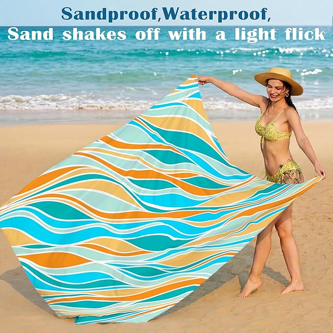 Famstar Beach Blanket Oversized Extra Large 78" X 81",Waterproof Sandproof Beach Blanket 1-7 Adults Lightweight Durable for Travel Camping Hiking Picnic