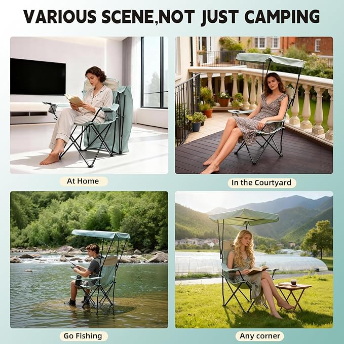 YOUNG WOOD Portable Camping Chair Beach Chair with Shade Canopy, Fold Lightweight Oversized for All, Easy to Open and Close Without Installation, Side Pocket Design for All Outdoor Activities,Blue,2p
