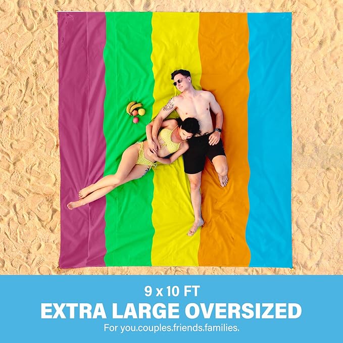 Famstar Beach Blanket Oversized Extra Large 10'X 9',Waterproof Sandproof Beach Blanket 2-8 Adults Lightweight Durable for Travel Camping Hiking Picnic