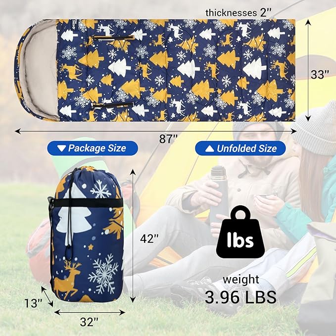 KINGROCK Christmas Sleeping Bag for Adults, Backpacking Sleeping Bag – Walkable with Arm Zippers, Waterproof and Warm to 23°F, Compact for Camping, Stadiums and Travel (Color: Christmas)
