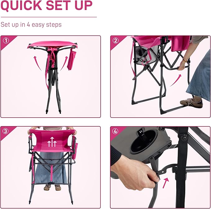 EVER ADVANCED Portable 30.7" Seat Height Tall Folding Camping Chair Directors Chair High Foldable Bar Stool with Side Table for Makeup Artist, Sports Event, Craft Show, Supports 350LBS