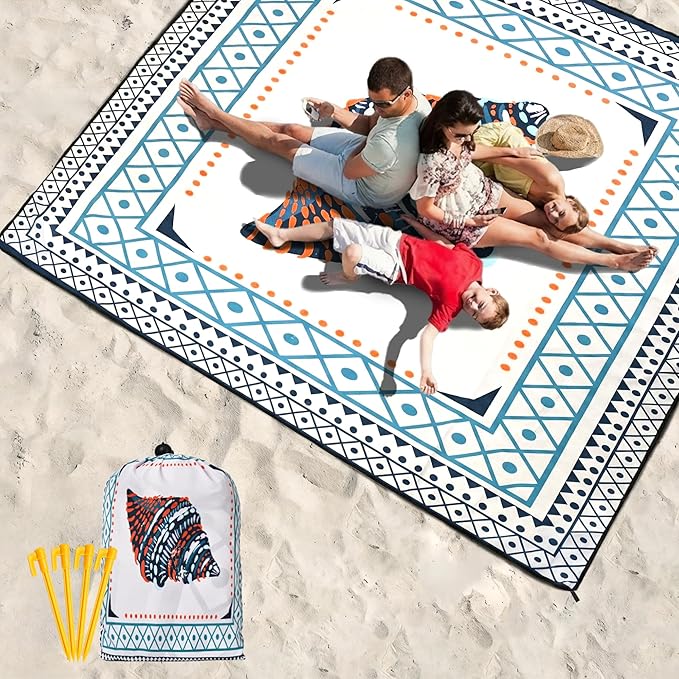 HIHOHO Beach Blanket Waterproof Sandproof Extra Large Beach Mat 79" X 83"/120"x108"for 1-8 Adults Quick Drying Durable Outdoor Picnic Mat for Beach Travel Camping Hiking
