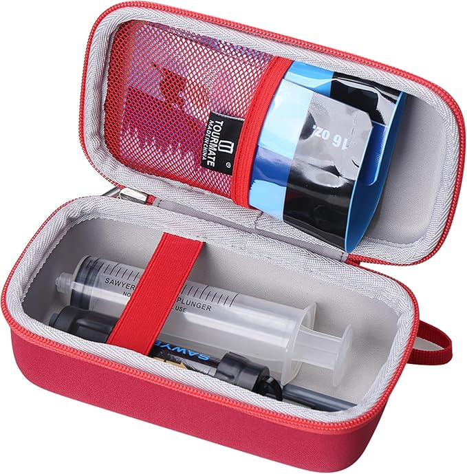 Tourmate Water Filter for Sawyer Products Mini Water Filtration System, Protective Carrying for Drinking Straw, Squeeze Pouch and Other Accessories (Red)