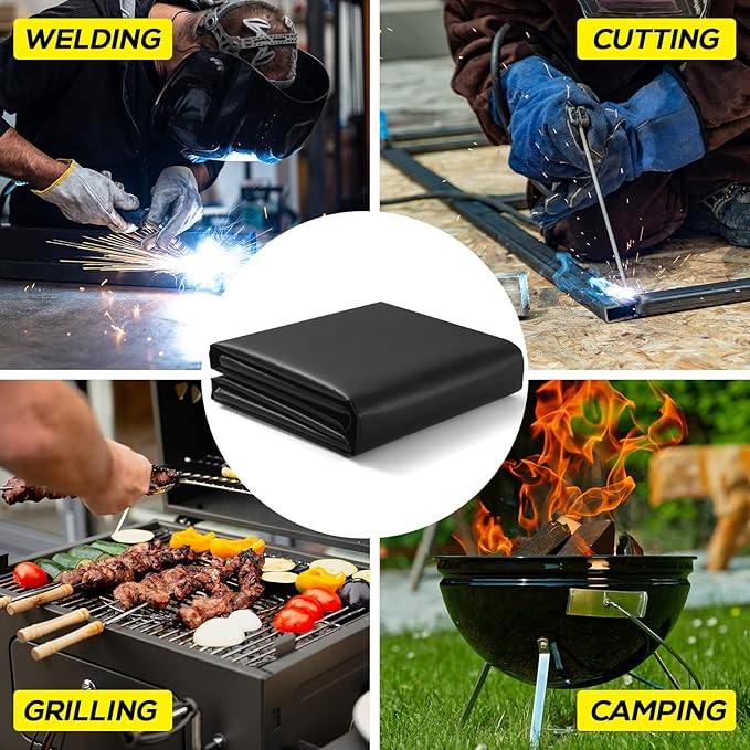 Heavy Duty Welding Blanket, Silicone Coated Fiberglass Fire Blanket, Designed for in Home and Outdoor Use for Professional and Heavy-duty Welding, Cutting, and Other Uses (6x8ft - 2Pack)
