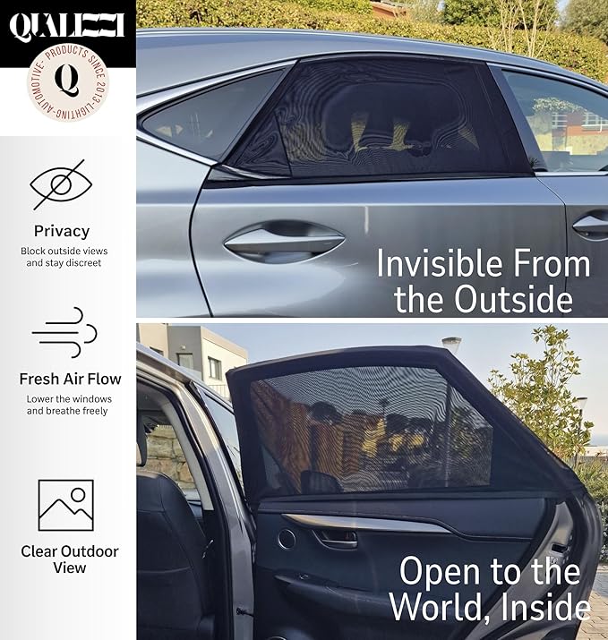 XXL/Car Side Window Shades for SUVs - Baby Protection from Sun (97% UV Reduction), Heat, Bugs & Privacy, Double-Layered Stretchy Mesh Screens, 2-Pack by Qualizzi