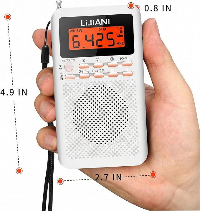 Pocket Weather Radio NOAA/AM/FM Powered by 2 AA Emergency Portable Transistor with LCD Display Digital Alarm Clock Sleep Timer, Best Reception Longest Lasting,Built in Speaker,Button Backlight Design