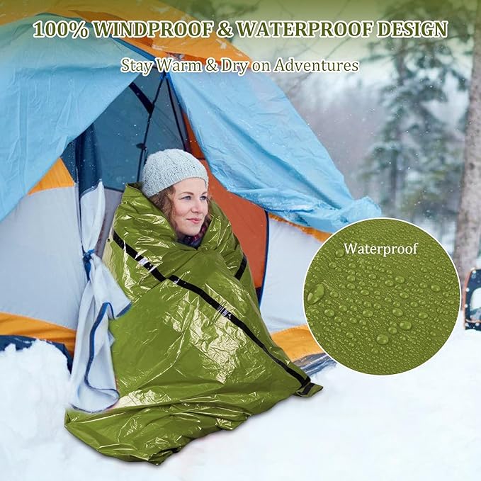 Emergency Sleeping Bag - Portable Emergency Blanket for Survival Gear, Thermal Bivy Sack with D-Type Buckle, Waterproof & Lightweight for Camping, Hiking, Outdoor (2/3/5 Pack)
