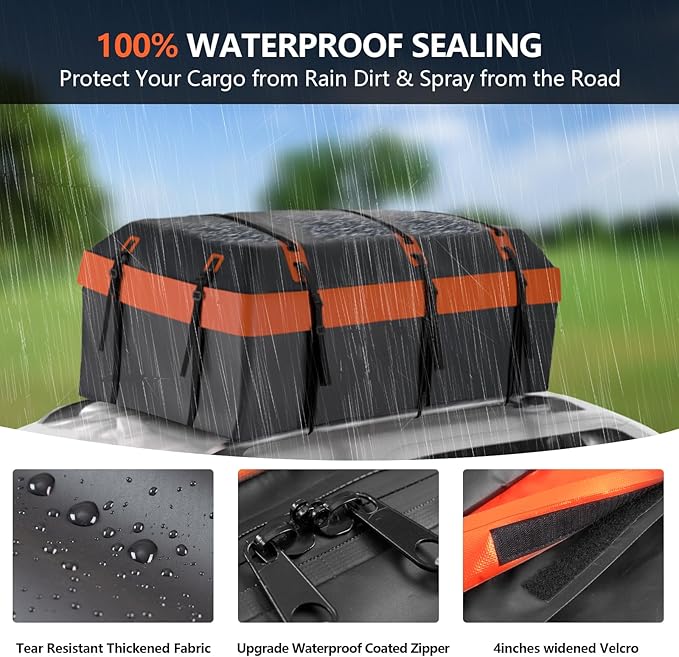 Car Rooftop Cargo Carrier Bag, 30 Cubic Feet Waterproof Car Roof Cargo Carrier Bag for All Vehicle with/Without Rack, Include Anti-Slip Mat, 2 Reinforced Straps, 6 Door Hooks and Luggage Lock