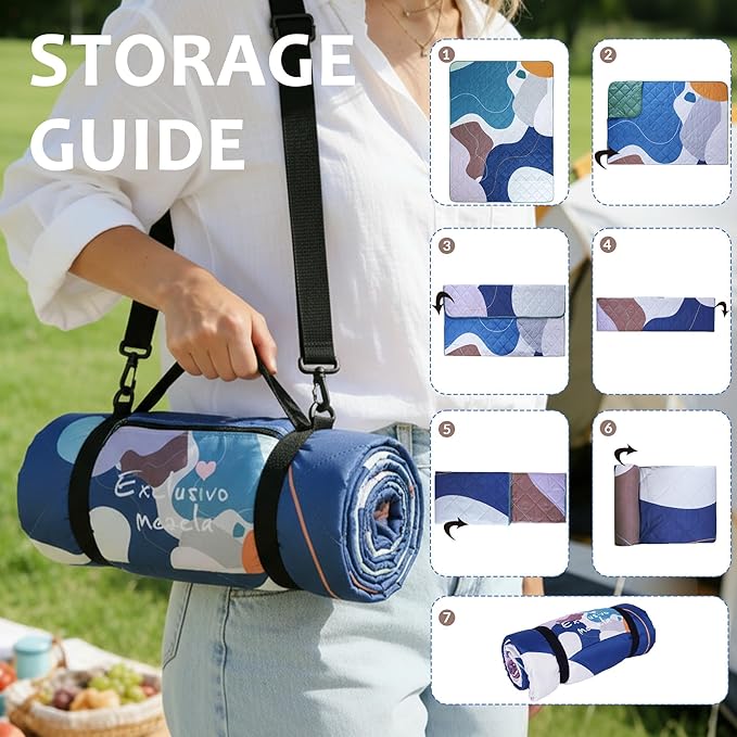 Exclusivo Mezcla Waterproof Picnic Blankets 60x80 Inch, 3 Layer Extra Large, Sandproof and Foldable Outdoor Blanket for Beach Camping, Park and Travel