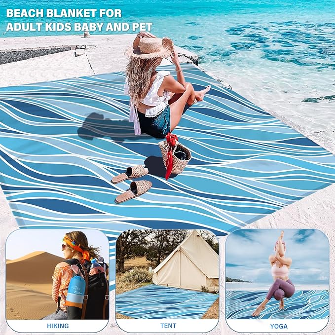 Famstar Beach Blanket Oversized Extra Large78 X 110",Waterproof Sandproof Beach Blanket 2-8 Adults Lightweight Durable for Travel Camping Hiking Picnic