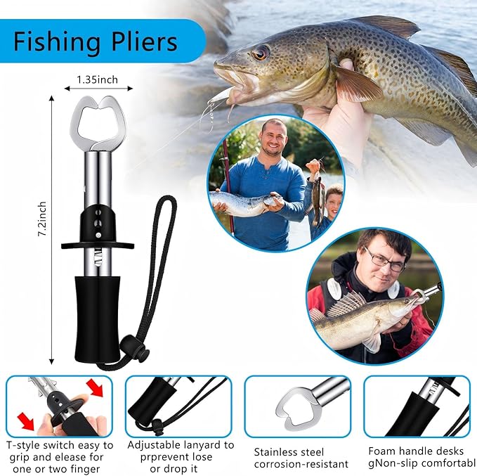 Sosation 134 Pcs Fishing Tool Fishing Tackle Box Kit and Equipment for Adults Beginner Gift, Hook Remover, Pliers Kit, Backpack Tackle Container Lures, Lip Gripper, Weigh Scale