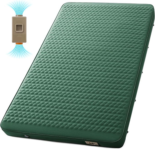 Self Inflating Double Sleeping Pad for Camping with Electric Pump 4 Inch Ultra Thick Memory Foam 2 Person Inflatable Sleeping Pad All Season Full Size Portable Camping Mattress for Travel,Tent (Green)