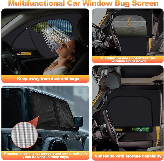 XCBYT Wrangler Window Sunshades for 2007–2018, Dual Layer Car Window Covers with Breathable Mesh & Blackout Cloth, 99% UV Protection Privacy Curtains for Car Camping, Sleeping & Rest (4 PCS)