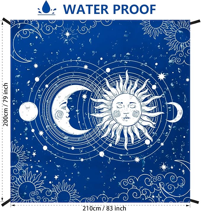 HIHOHO Beach Blanket Waterproof Sandproof Beach Mat for 1-8 Adults Quick Drying Durable Outdoor Picnic Mat for Beach Festival Travel Camping Hiking (BL-SUNMOON, 79"×83"(4 Person))