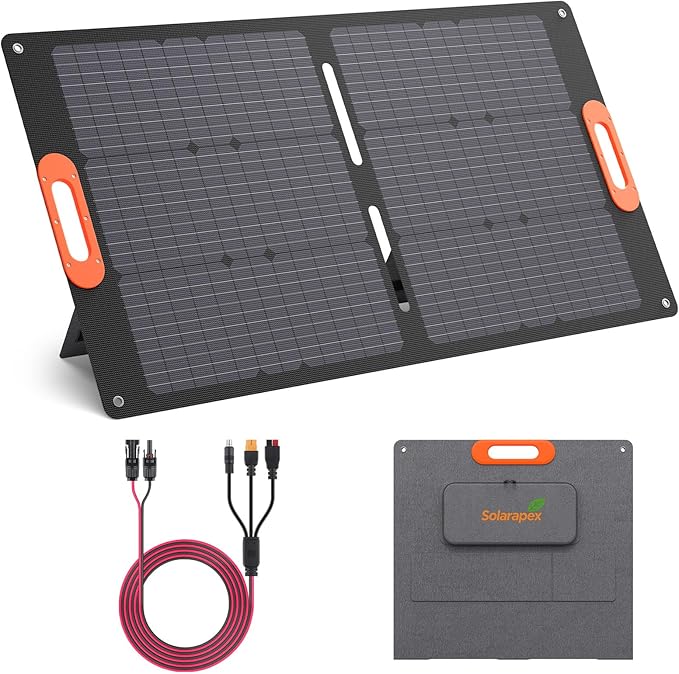 Solarapex 100W Portable Solar Panel, IP67 Waterproof ETFE One-Piece Lamination, 23.5% Efficiency Foldable Charger, USB/Type-C/MC4/XT60/DC8020/Anderson Output for Power Station Camping RV