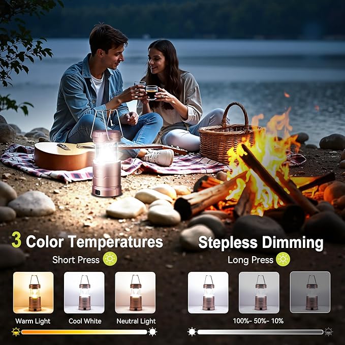 LETMY LED Camping Lantern for Power Outages, 3 Color Modes & Dimmable Battery Powered Lantern, IP65 Waterproof & Collapsible, Lanterns Flashlight Survival Kits for Emergency Hurricane Hiking, 4 Pack