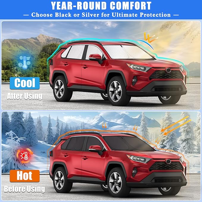ZATOOTO Car Window Shades for Toyota RAV4 2019-2024, Full Coverage Car Sun Shade for Side Window & Windshield 6-Layer Thickened Ultra-Bright Reflection Extreme Heat Reduction & Blackout Privacy