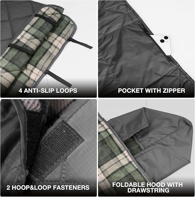 DUKUSEEK Stadium Blanket for Outdoor Sports, Waterproof Hooded Blankets, Windproof Warm Fleece Blankets for Camping Stadium, Beach, Picnic, Concerts, Car, Dog, 79x58