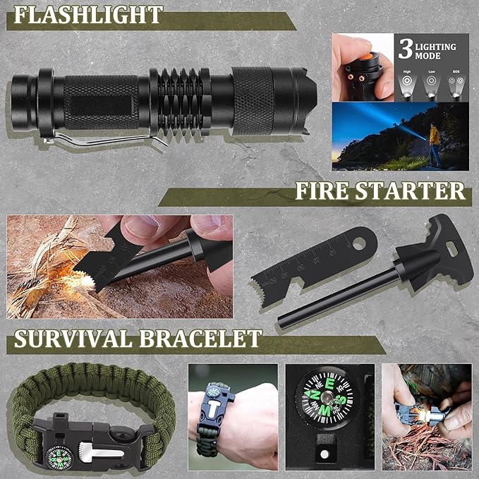 Gifts for Men Christmas Dad Husband Boyfriend Him, Survival Kits, 14 in 1 Survival Gear Camping Essentials Cool Gadgets for Camping Hiking Wilderness Adventures and Disaster Preparedness