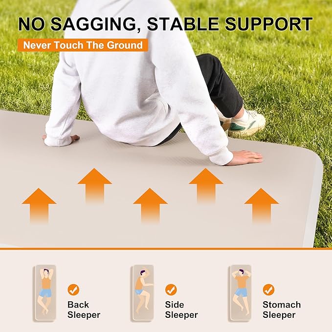 TOBTOS High-Support Full Size Camping Air Mattress, 3" Thick No Sagging Inflatable Mattress with Manual Pump, Double Sleeping Pad for Camping, Home, Hiking
