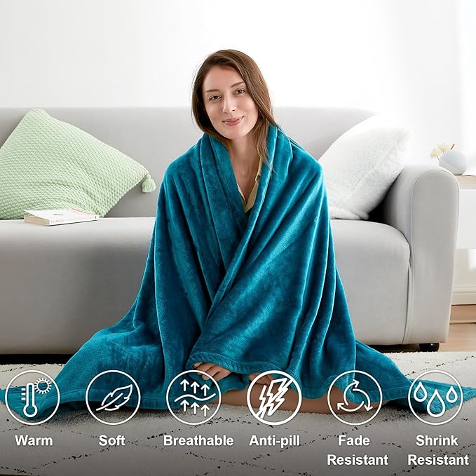 Hansleep Fleece Blanket for Couch Teal, Super Soft Flannel Fuzzy Throw Plush Cozy Blanket for All Seasons, Teal, Throw 50x60 Inches