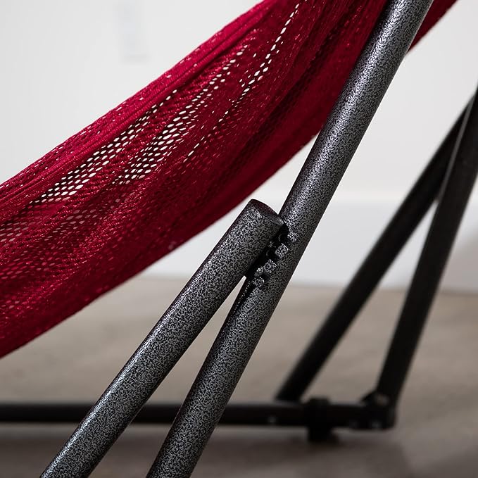 Best Home Fashion Hammock with Collapsible Steel Stand 450 lbs Capacity & Carrying Case, Portable & Adjustable, Perfect for Camping Beach Summer Patio, EZ Daze Foldable Hammock with Stand- RED