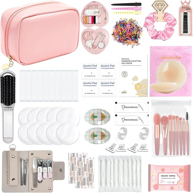 Women's Wedding Emergency Kit for Bride Wedding Survival Set with Makeup Bag, 42 Pc Wedding Daily Travel Essential Items
