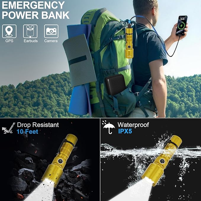 Banral Flashlights High Lumens Rechargeable, Super Bright Long Range Small Powerful Flashlight, 6 Modes LED Tactical Pocket Waterproof Flash Light for Home Emergency (2, Yellow Gold)