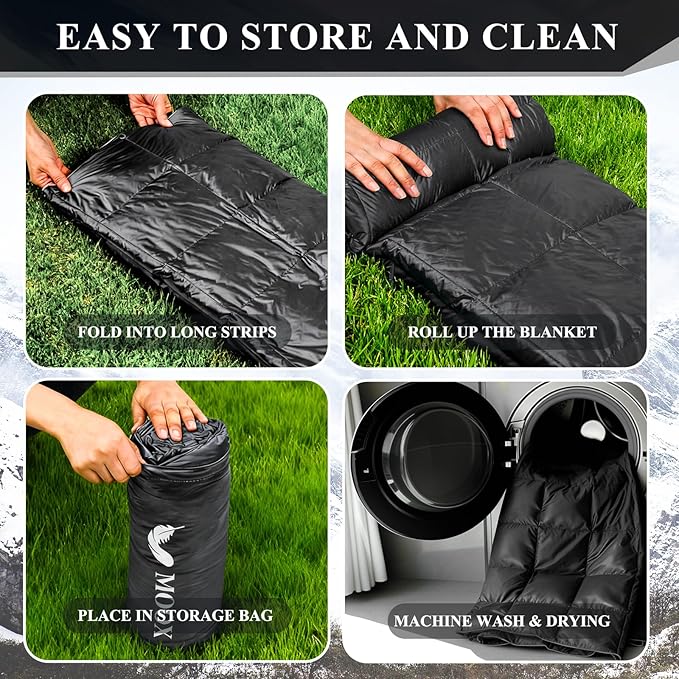 MOOX Down Camping Blanket - Packable Down Camping Quilt Backpacking Lightweight Waterproof Outdoor Hiking Stadium Warm Puffy Sleeping Bag 55"x79" Water Resistant Camp Travel Blanket, Black